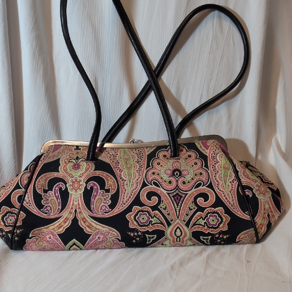 Nine West Elegant Black and Pink Paisley Handbag